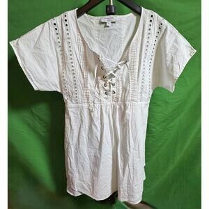 Marissa Webb Collective White Lace Up Neckline Openwork Trim Shirt Dress Size 4